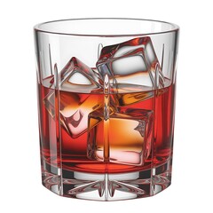 A glass of whiskey with ice cubes isolated on a white background