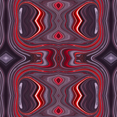 Bold geometric abstract design in red tones with golden, fluid, colorful, modern, and artistic patterns forming symmetrical energy shapes.