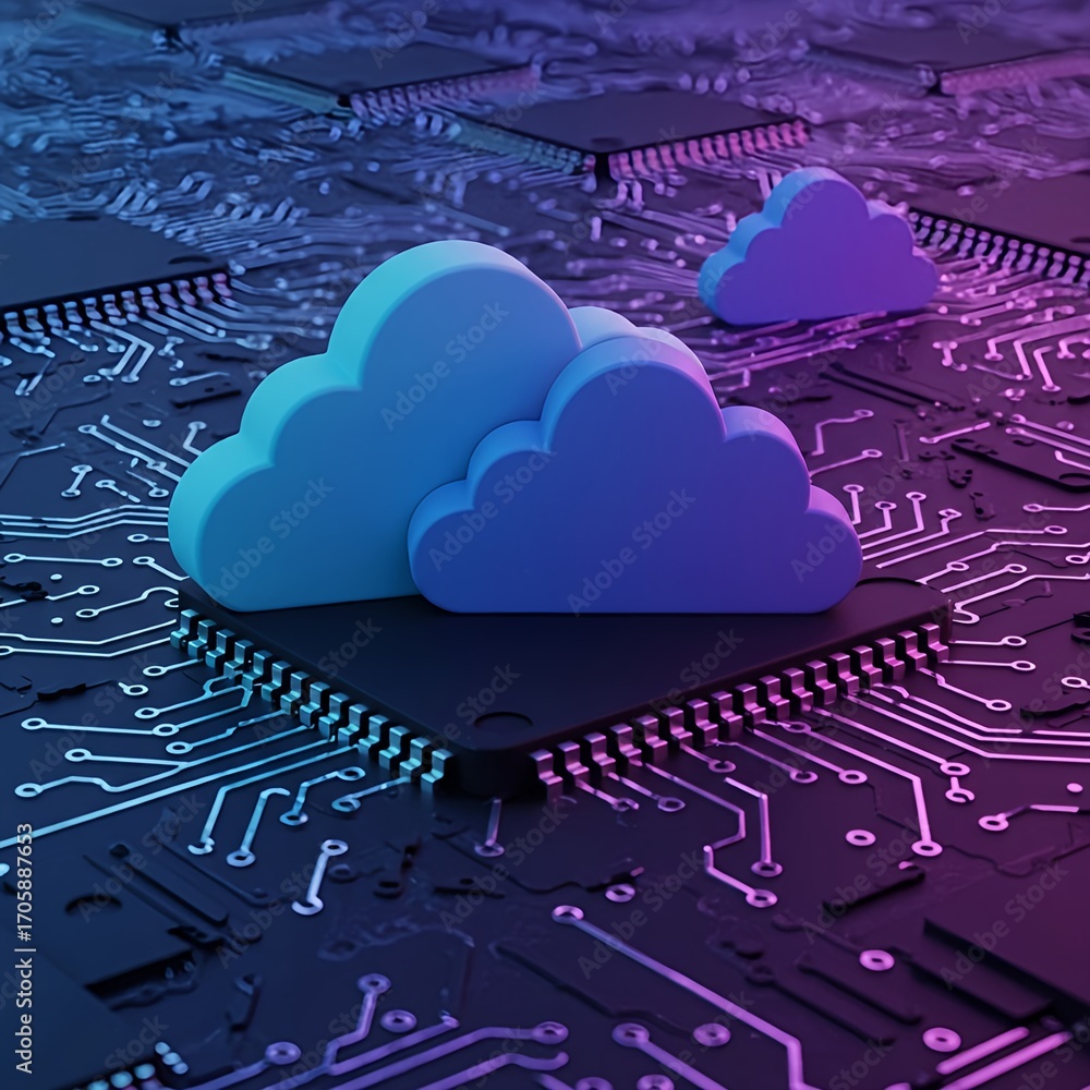 Poster cloud computing abstract 3d illustration with circuit board background