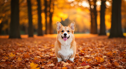 Fall Forest Portrait  Cheerful Dog in Autumn Park Setting
