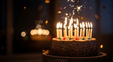 Cake with Candles and Sparklers