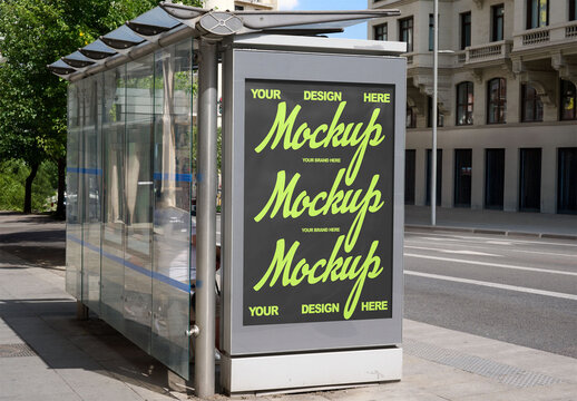 Urban Bus Stop shelter Mockup in Madrid