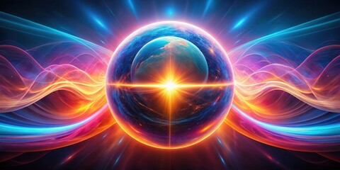 Obraz premium Cosmic Orb of Radiance A Celestial Body Enveloped by Vibrant Energy Waves