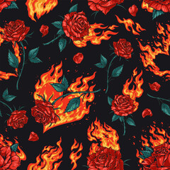 Roses and flames symbolize passion and intensity