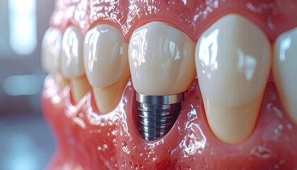 Dental Implant Close Up with Teeth and Gums in Bright Studio Lighting