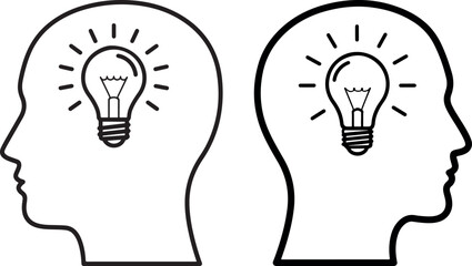Two heads with lightbulbs silhouette