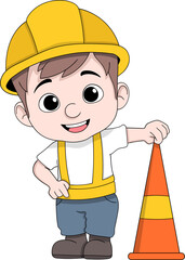 Cartoon Construction Worker Boy with Safety Helmet Illustration