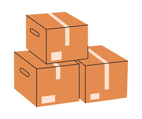 Obraz premium Stacked boxes. Carton boxes, cargo cardboard warehouse boxes stack flat vector illustration. Cartoon delivery containers on white background
