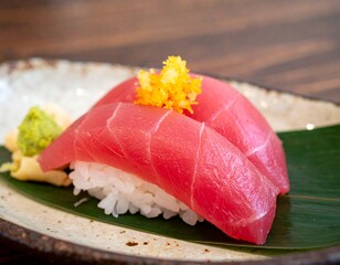 Close-up of tuna sushi on a plate