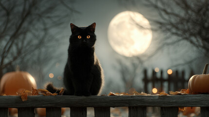 Halloween night black cat spooky garden photography eerie atmosphere close-up mystery