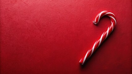 A Single Red and White Candy Cane Resting on a Rich Crimson Surface