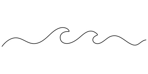 Continuous one line drawing of ocean wave minimal sea outline vector illustration. Waves continuous one line drawing. Hand drawn wave. Single continuous line drawing. Editable stroke © UzzalChandra