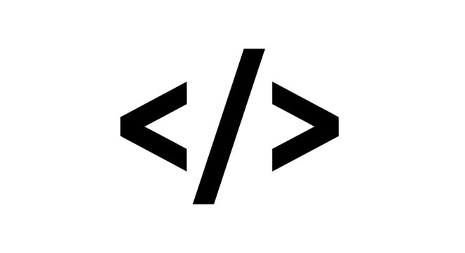 Simple black programming code icon with angle brackets and a forward slash.