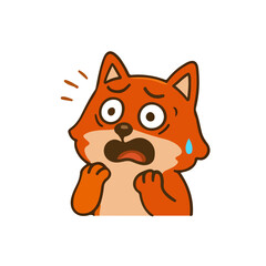 Cute fox cartoon shocked expression. Adorable red fox animal scared face. Funny fox mascot surprised illustration.