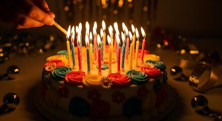 Cake with Candles Being Lit