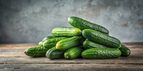 A Bountiful Pile of Freshly Harvested Cucumbers Resting on a Rustic Wooden Surface