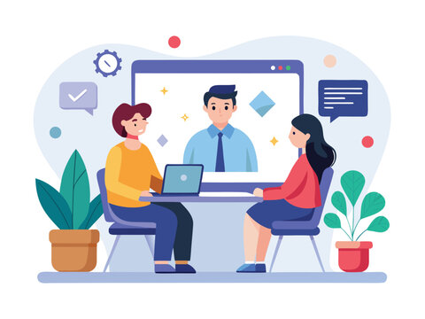 Remote recruitment process people interviewing via video conference for remote job opportunities - Powered by Adobe