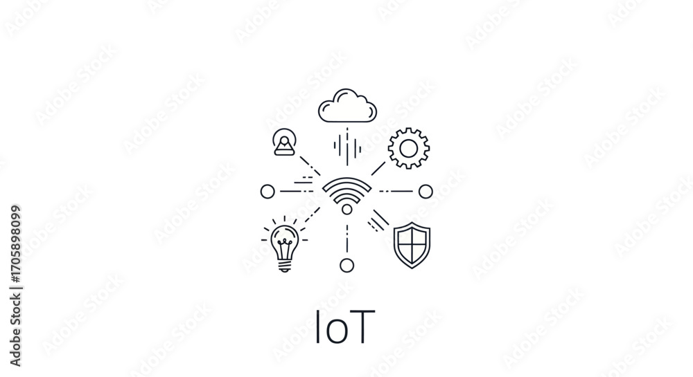 Poster internet of things iot concept icon showing a network of connected smart devices like cloud security
