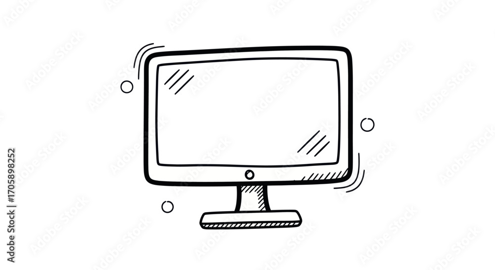 Poster hand-drawn computer monitor with a rectangular screen and stand.