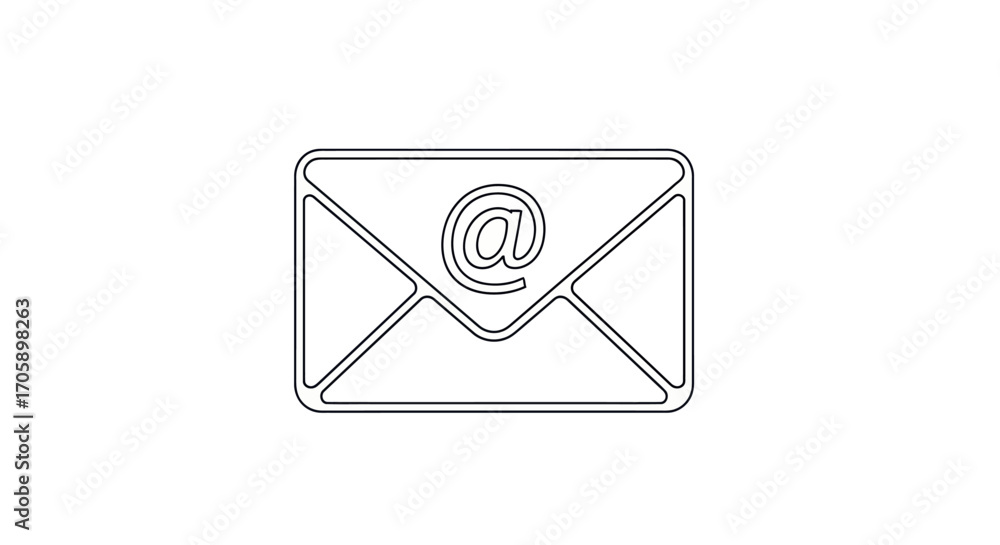 Poster simple line art icon of an email envelope with an symbol.
