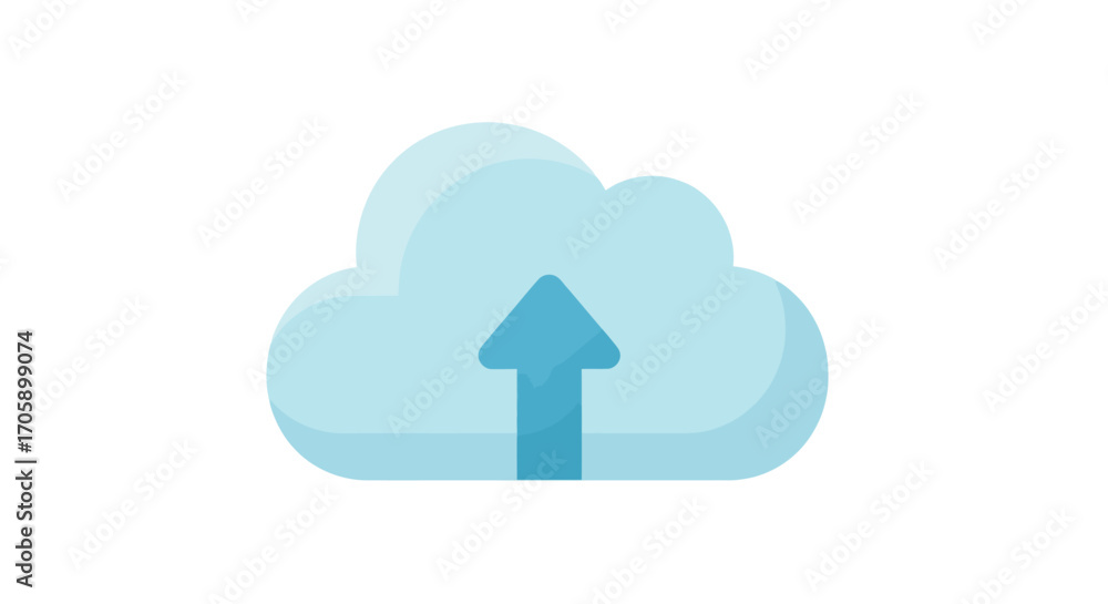 Poster light blue cloud with upward arrow for data upload.