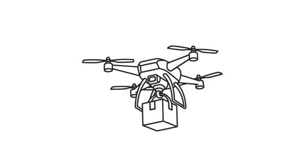 Line Art Drone Delivering Package Aerial Delivery Concept. © Leo