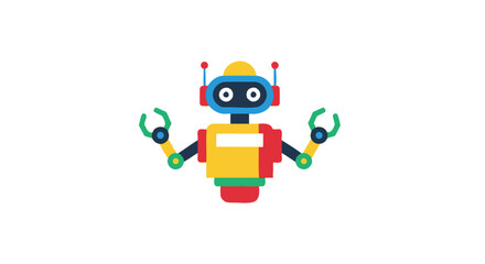 Colorful Cartoon Robot with Antennae and Gripper Arms.