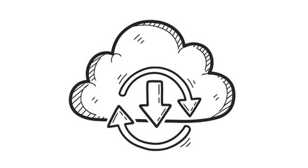 Hand-drawn cloud icon with download and refresh arrows.