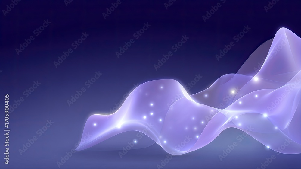 Poster abstract light waves with sparkling stars on dark background for digital or graphic design projects