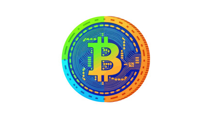 Vibrant Digital Bitcoin Cryptocurrency Coin with Circuit Board Pattern.