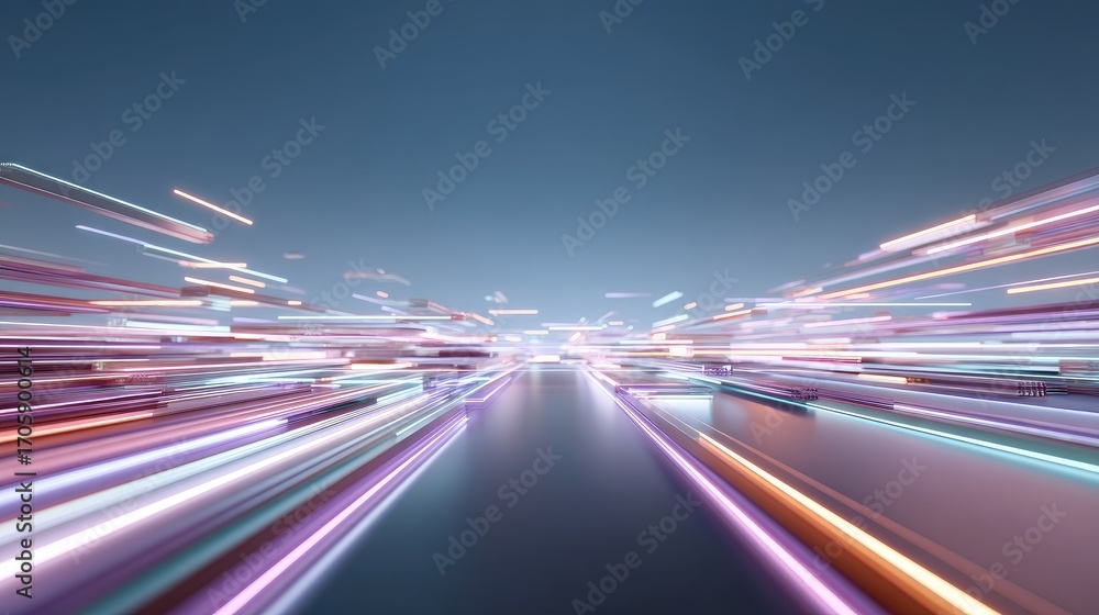 Poster abstract light trail motion with dynamic colors and vibrant streaks in a futuristic digital environm