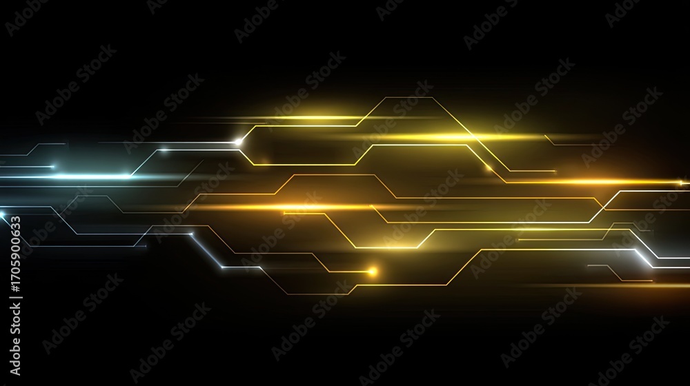 Poster abstract digital lines with glowing effects in vibrant colors on dark background for technology and 