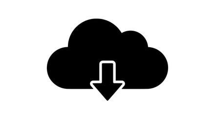 Black Cloud Icon with White Downward Arrow for Data Download.