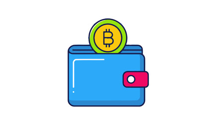 Blue Digital Wallet with Bitcoin Coin Symbol.