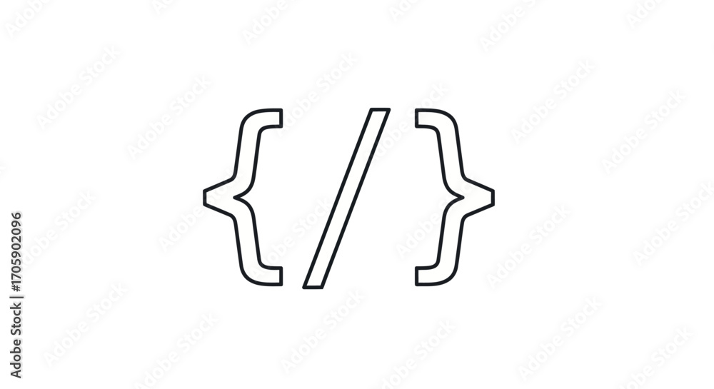 Poster black and white code symbol with braces and slash.