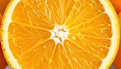 Detailed Macro Shot of Vibrant Orange Fruit Slice Showing Pulp Texture with White Core on a Blurred Background Close Up
