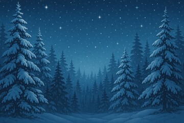 Obraz premium Serene snowy forest night scene.