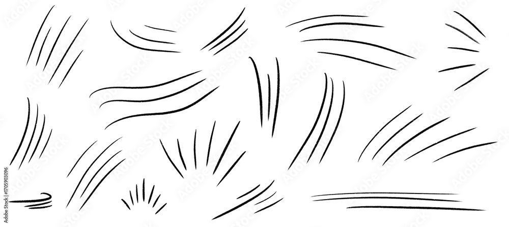 Poster hand drawn speed lines and motion effect set isolated on transparent background