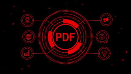 Futuristic technology concept with red glowing circles and various  representing a modern and interconnected digital landscape for innovation and development - Powered by Adobe