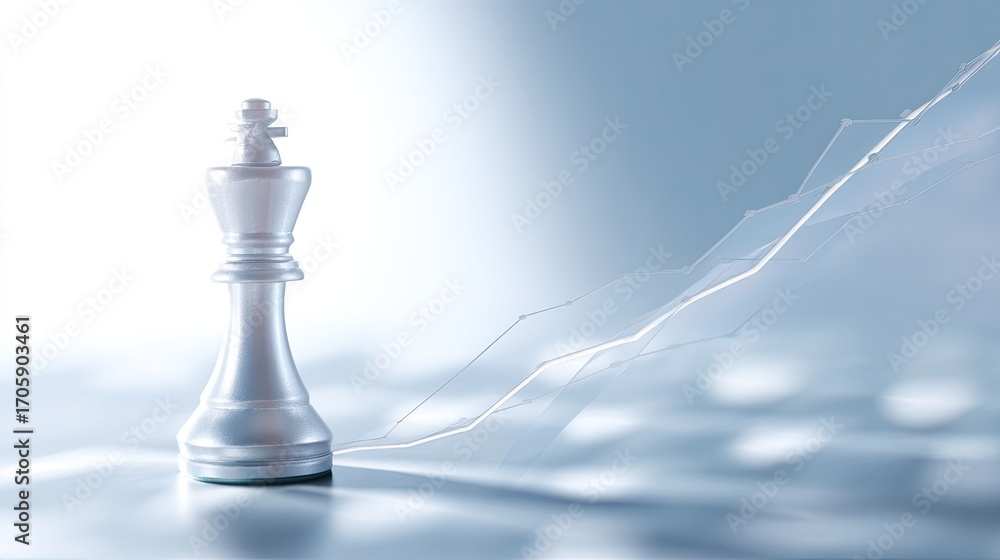 Poster elegant white chess piece with abstract light and line patterns illustrating strategy and success in