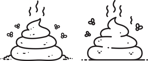 Two stinky poop piles with flies silhouette