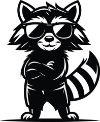 Cool Raccoon Mascot Character silhouette vector illustration isolated on white background