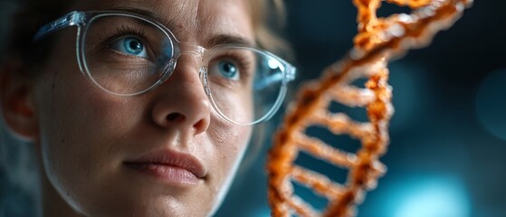 Exploring advanced human biology and pharmaceutical science. Advertising photo. High-tech lab: scientists delve into genetic research amidst blue hues. Color background. Lifestyle shot.