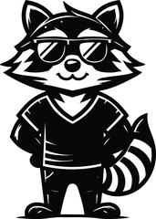 Cool Raccoon Mascot Character silhouette vector illustration isolated on white background