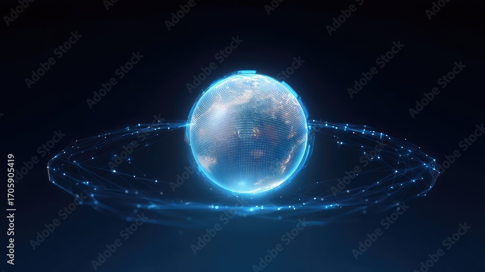 Poster futuristic digital earth with glowing lines and dots in an abstract high-tech space environment