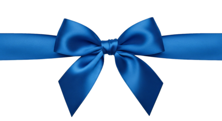 A striking cobalt blue satin ribbon bow and tails isolated against a pure black backdrop, flat lay.