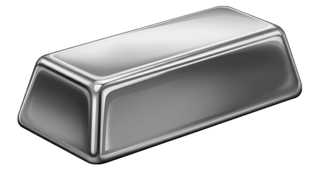 A sleek, polished silver ingot rests against a solid black backdrop, radiating wealth and value.