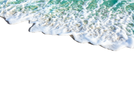 Aerial view of ocean waves crashing on shore, creating foamy texture. water appears turquoise and vibrant
