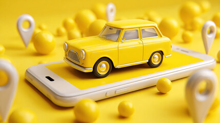 Navigation Yellow Car on Mobile Phone