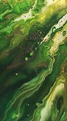 Obraz premium Emerald Green and Gold Fluid Art Abstract Painting with Swirls and Sparkles